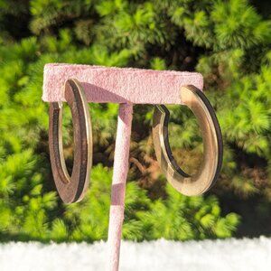 New Marlyn Schiff Dark Wood and Gold Tone Metal Hoop Earrings